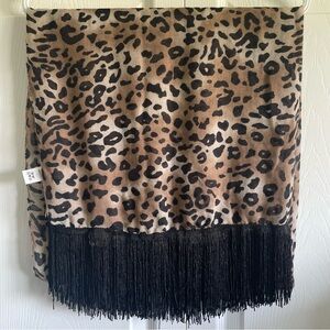 Leopard Print Scarf shawl with Black Fringe Tassels Mob Wife Y2K Fall layering